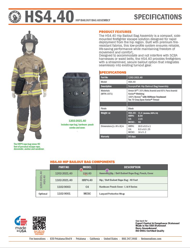 HS4.40 Bailout Bag Assembly - Specifications